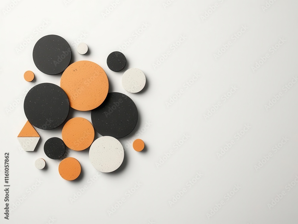 Abstract layers of circles and triangles in a muted palette, ideal for creative and modern concepts Abstract layers of circles and triangles in a muted palette, ideal for creative and modern concepts
