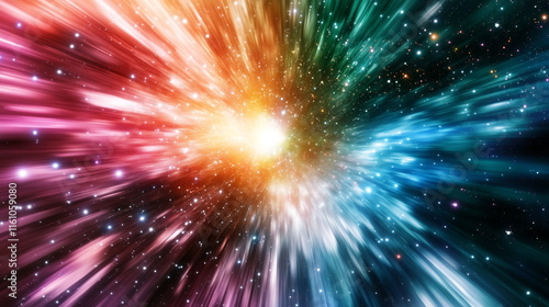 Colorful burst of energy creates a stunning visual of cosmic expansion in space