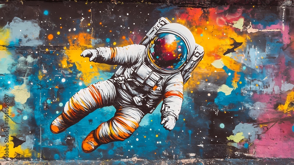 Fototapeta premium Astronaut in Space: A Vibrant Mural