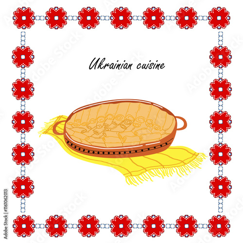 Ukrainian finches. Delicious and fragrant homemade pancakes served in a cast-iron pot. Ukrainian pancakes. Ukrainian national cuisine
