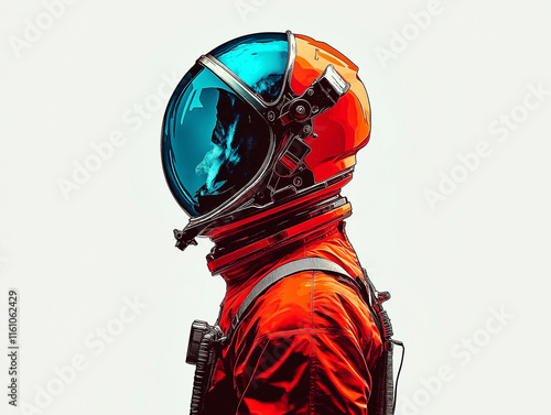 Futuristischer Astronaut vor einer farbenfrohen, rauchigen Kulisse

 photo