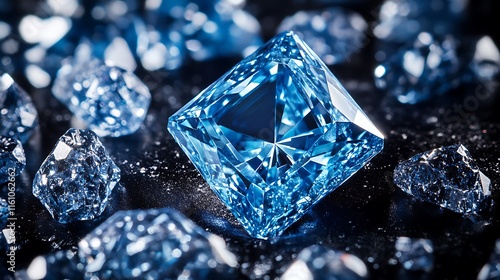 Blue diamond on black background