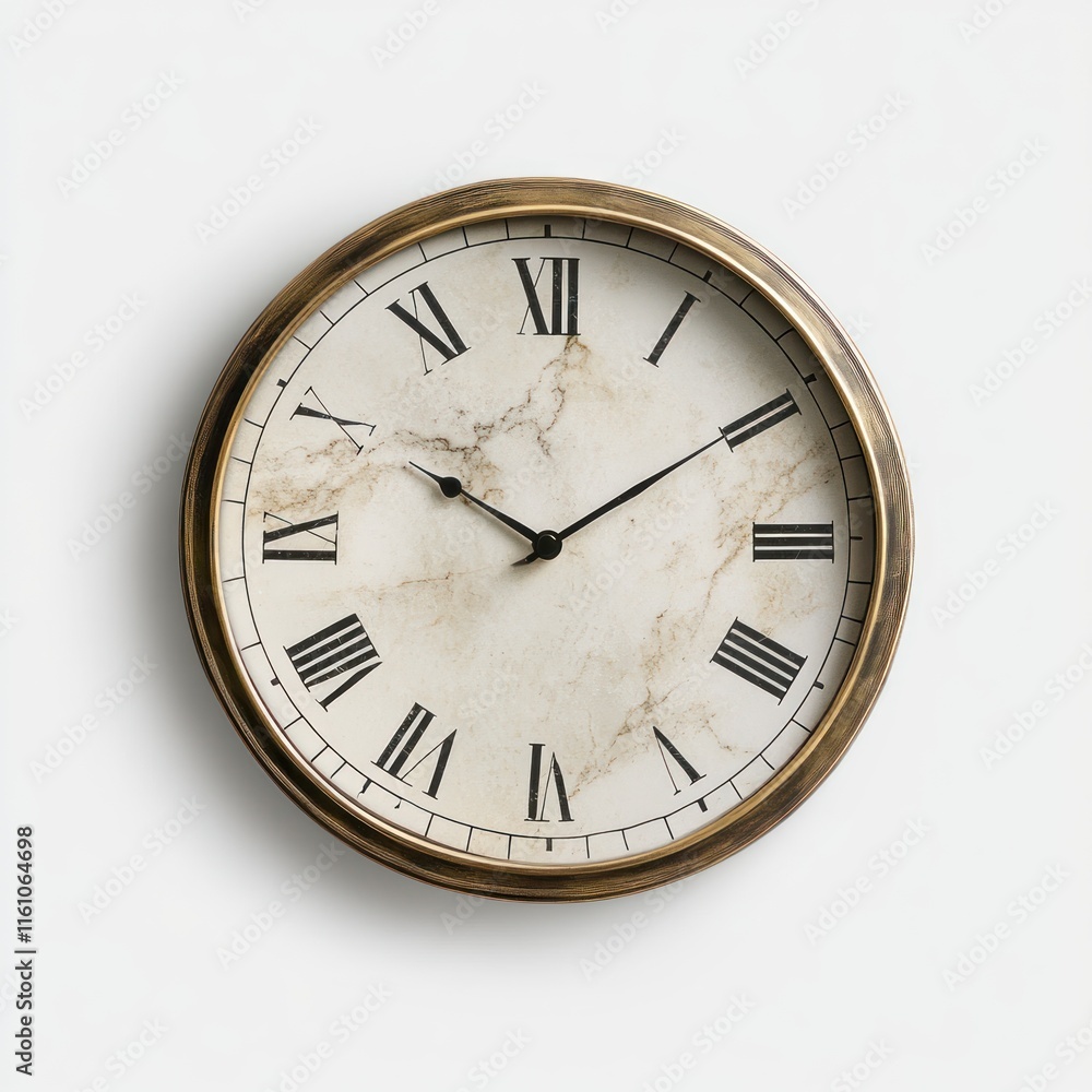 Antique Marble Clock Roman Numerals Brass Frame Wall Decor Antique Marble Clock Roman Numerals Brass Frame Wall Decor