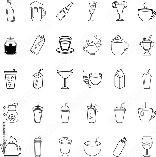 Beverage Icons Drinks, Cocktails, Cups, Bottles, and Mugs