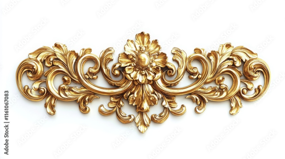 Fototapeta premium Ornate golden decorative piece featuring intricate floral patterns and swirling designs, ideal for embellishing furniture or art.