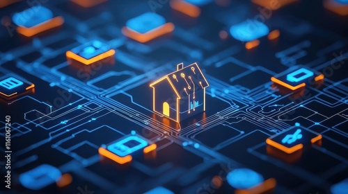 Smart home devices interacting through glowing connections, symbolizing consumerdriven IoT trends photo