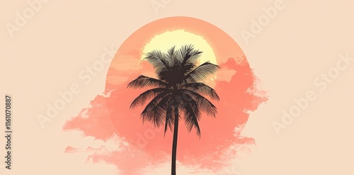 Silhouette Palm Tree Sunset Tropical Summer Scene