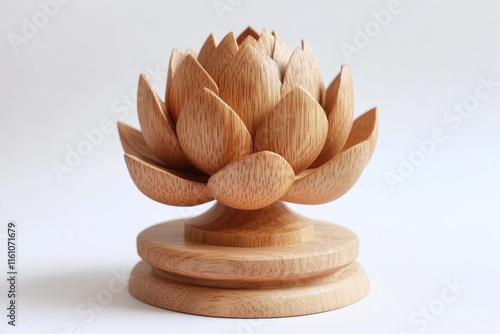 A wooden lotus flower sculpture, symbolizing tranquility and beauty. photo