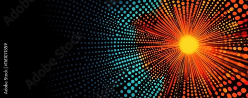 Abstract framework with polka dots forming a starburst effect, bold and dynamic artistic concept