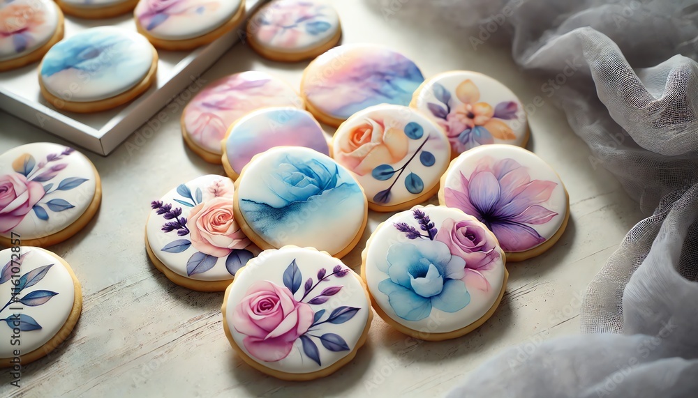 An artistic arrangement of watercolor cookies An artistic arrangement of watercolor cookies