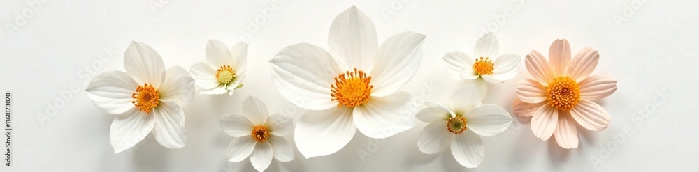 Fototapeta premium Simple yet striking white and orange flower centerpiece, white, minimalist