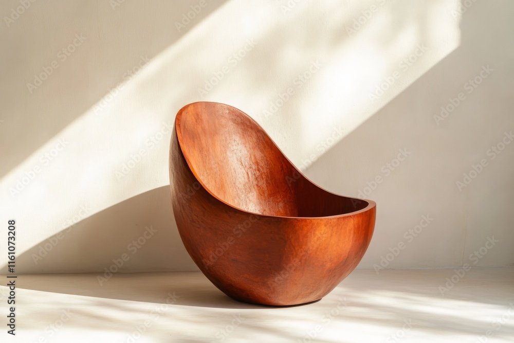 A sculptural wooden chair with a smooth, organic shape, showcasing minimalist design. A sculptural wooden chair with a smooth, organic shape, showcasing minimalist design.