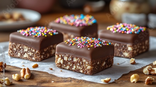 Assorted Chocolate-Covered Candies with Nuts and Sprinkles for an Indulgent Dessert Experience