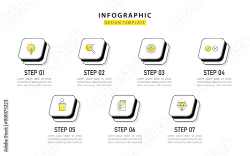 Timeline infographic template. 7 Step timeline journey, calendar Flat simple infographics design template. presentation graph. Business concept with 7 options, vector illustration.