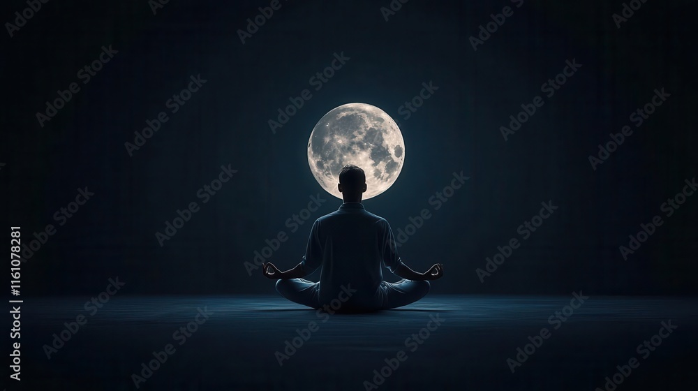 A figure meditating under a glowing moon, symbolizing peace and clarity A figure meditating under a glowing moon, symbolizing peace and clarity