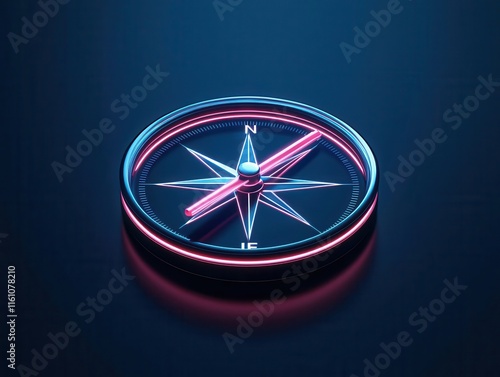 Minimalist compass design with glowing edges, guiding towards a purposeful life photo