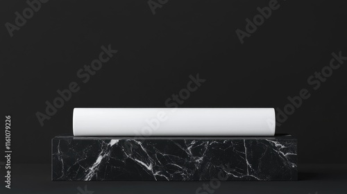 Elegant White Cylinder on Dark Marble Base with Minimalist Blank Space for Custom Text or Graphics photo