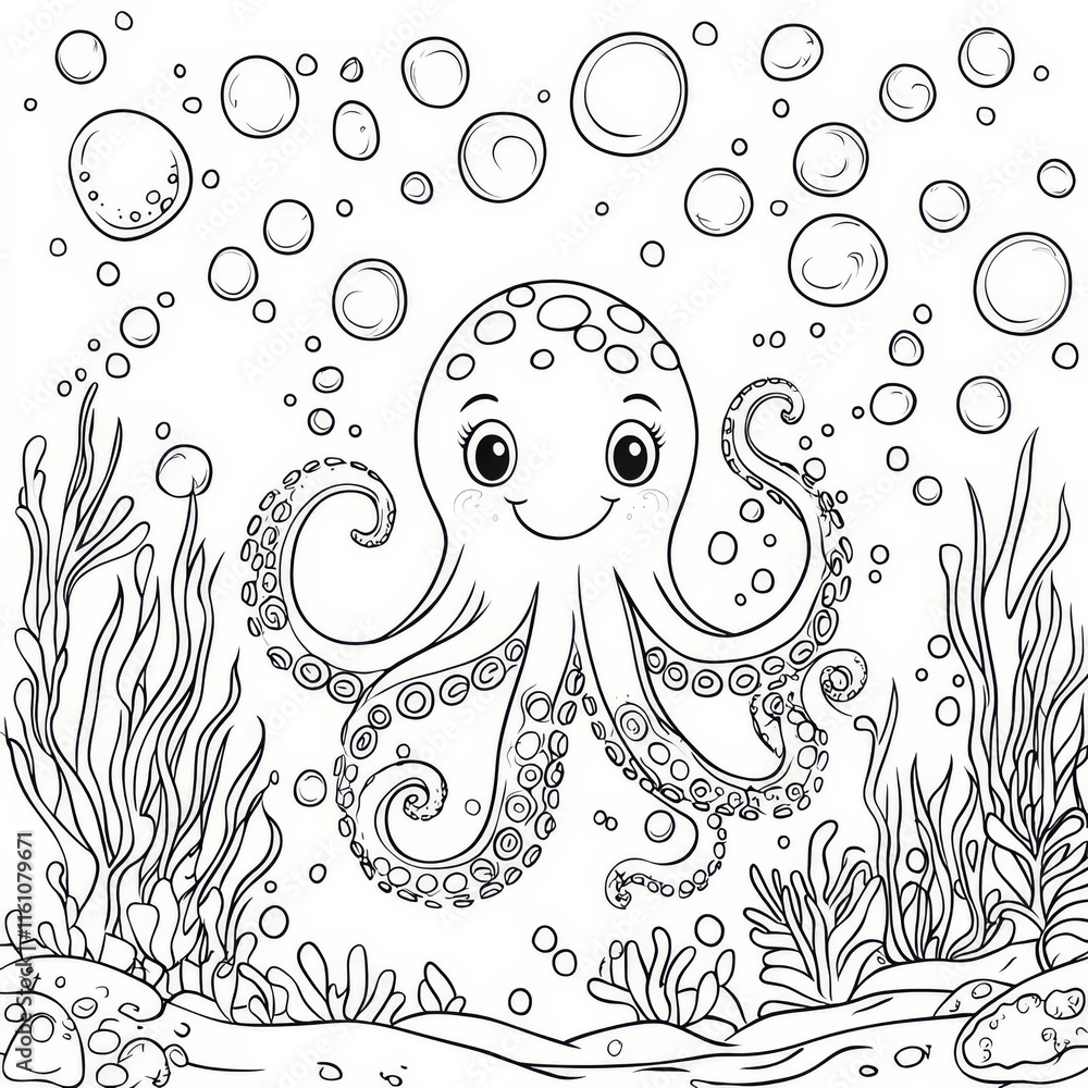 Fototapeta premium Adorable Octopus Coloring Page 