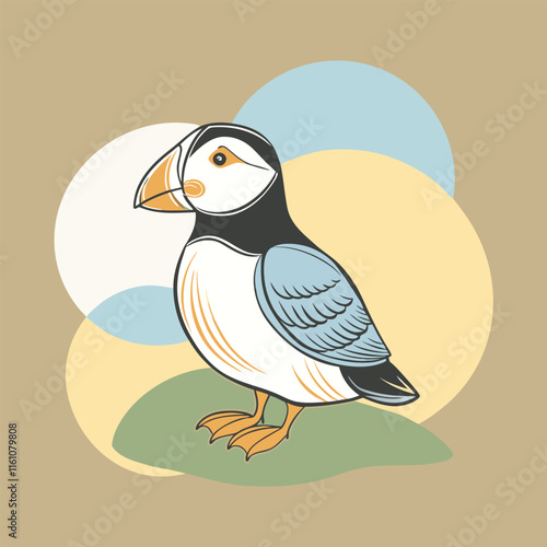Hand Drawn Puffin Cartoon Illustration Art.