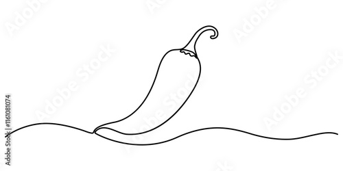 Continuous single line drawing of hot chili vector illustration  design, Continuous one line drawing of hot red chili pepper graphic design. Single line art illustration of spicy chili pepper, Mirchi.