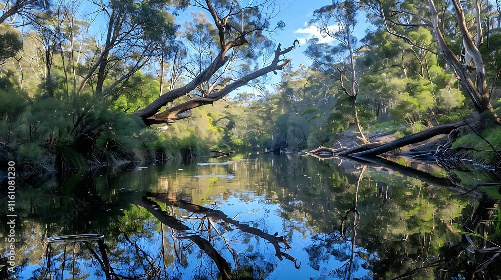 Fototapeta premium The rain forest is a dense, tropical woodland that thrives in humid, tropical climates. It is characterized by towering trees with thick canopies that form a lush, green umbrella overhead, providing s