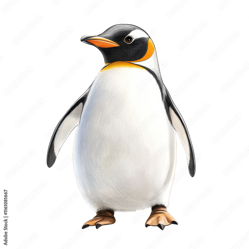 Fototapeta premium Emperor Penguin Portrait: An adorable and majestic Emperor penguin stands tall, its black and white plumage contrasting against a clean backdrop.