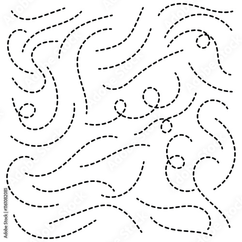 Hand drawn dotted lines path isolated on white background. Path travel dotted line trip dashed trace destination track plan and silhouette, travelling symbol.