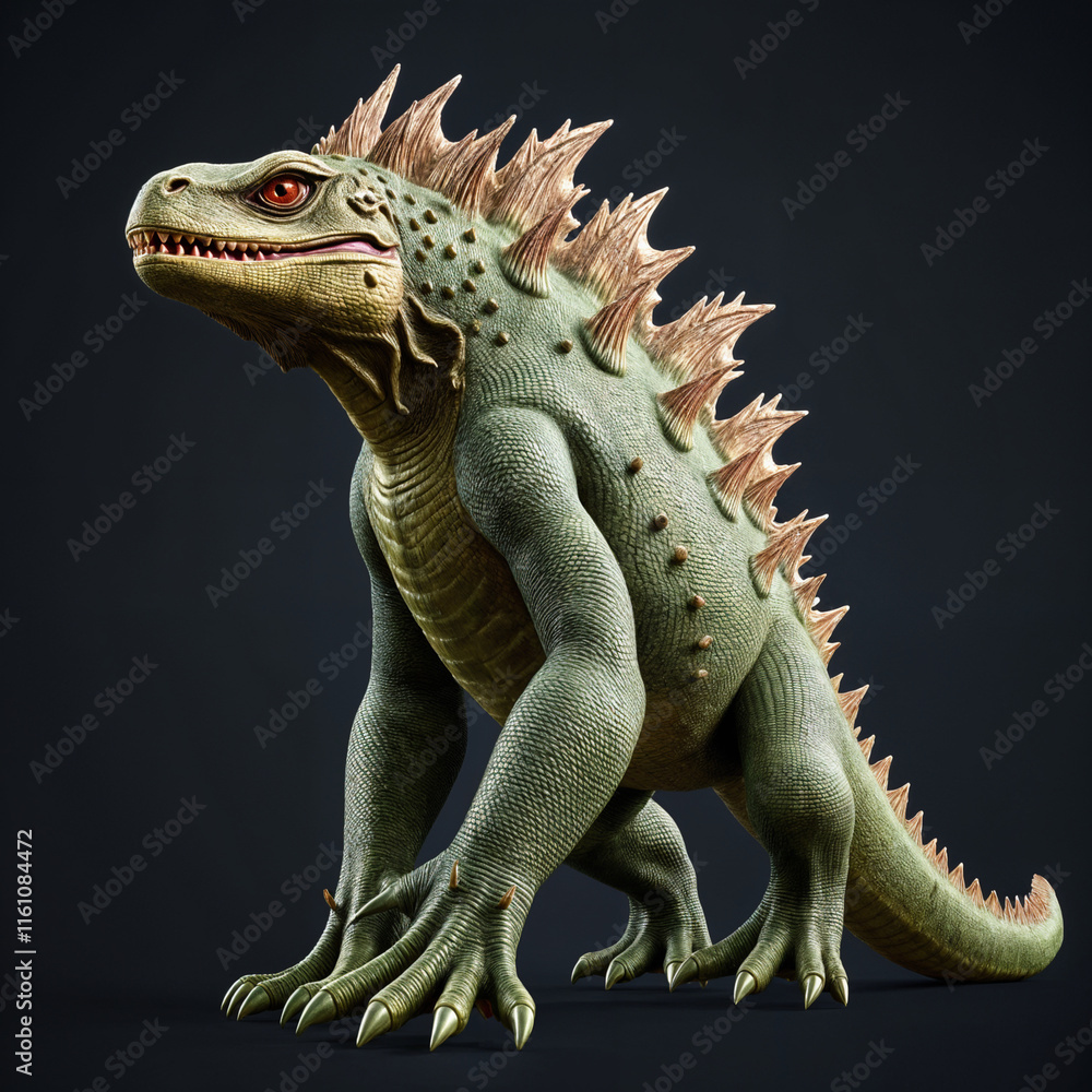 Fototapeta premium Fantasy Lizard Creature, Perfect for Sci-Fi or Fantasy Projects. A detailed 3D rendering of a large, mythical lizard-like creature.