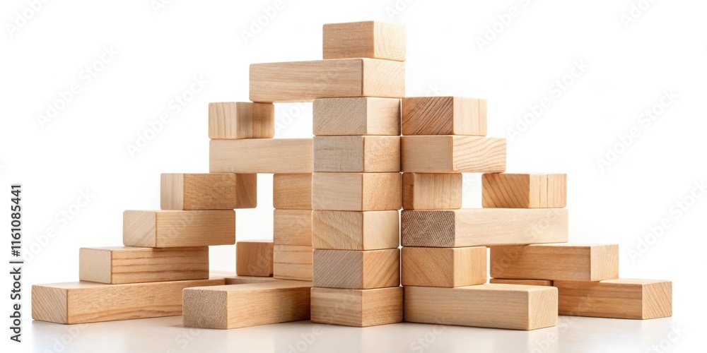 A series of wooden blocks arranged in a complex and creative structure, showcasing the potential for building, design, and imagination. A series of wooden blocks arranged in a complex and creative structure, showcasing the potential for building, design, and imagination.