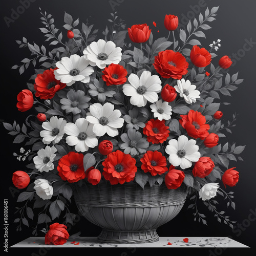 Wallpaper Mural Illustration of a tender huge bouquet with a heart in the middle for a beloved woman Torontodigital.ca