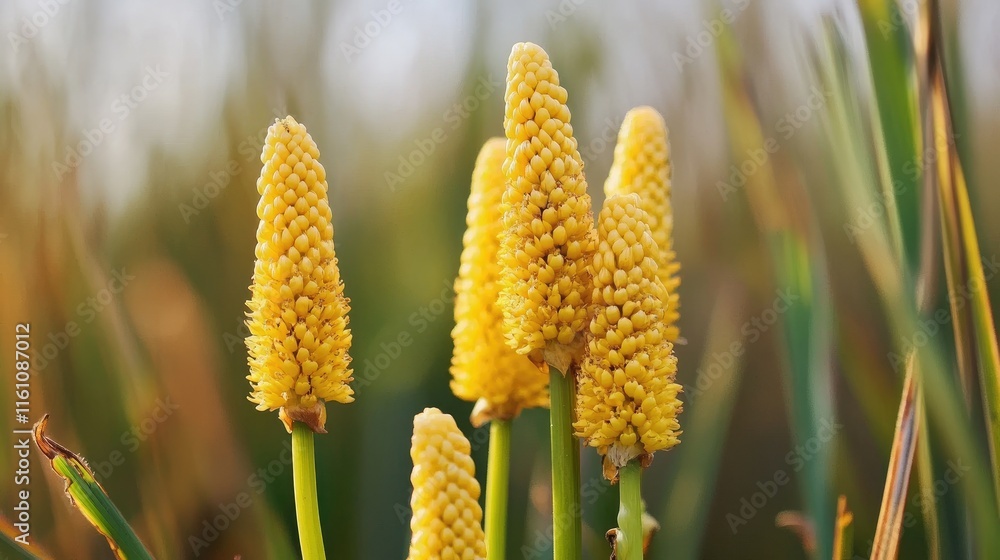 Yellow Horsetail Herb Growing in Marshland with Soft Focus Background in Natural Habitat Yellow Horsetail Herb Growing in Marshland with Soft Focus Background in Natural Habitat