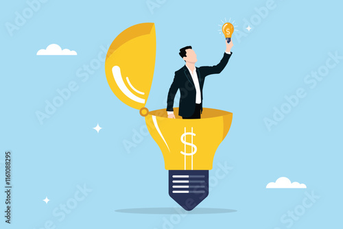A concept illustration of discovering solutions by intuition or intelligence. Searching for new innovations,  opportunity or invention, research concept.Finding the light of hope for entrepreneurs.