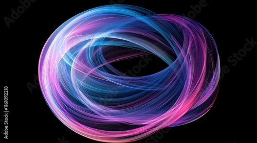 Abstract swirling light trails in blue, pink, and purple, forming a circular pattern on a black background. photo