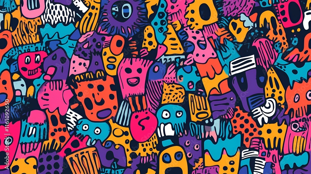 Fototapeta premium Vibrant Colorful Doodle Monster Character Art