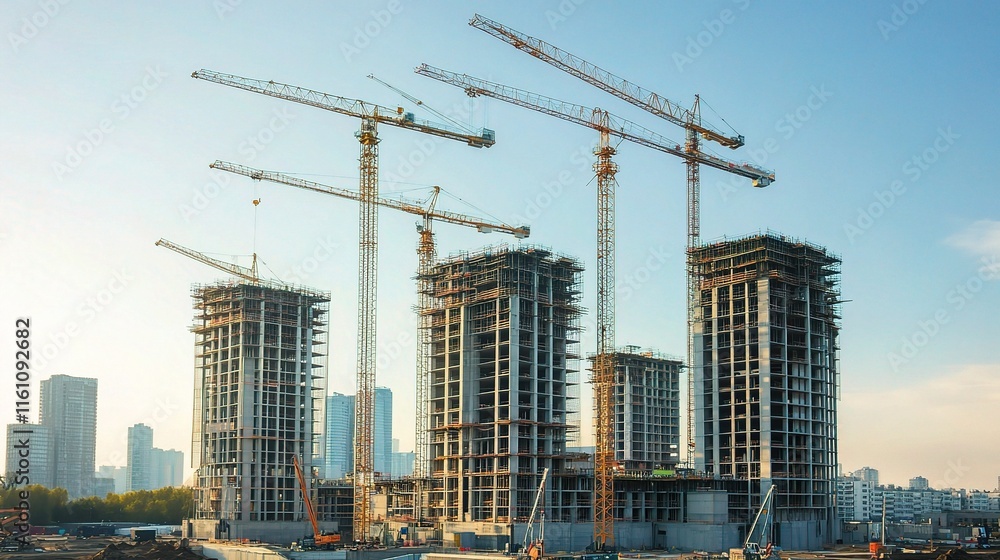 Cityscape Under Construction with Digital Network Lines Visuals Cityscape Under Construction with Digital Network Lines Visuals