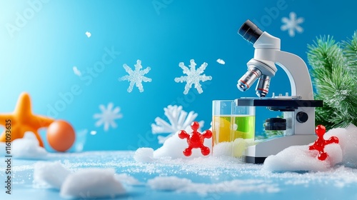 Glacier Bacteria Ice Desk Analysis Station - Microscopic ice analysis, winter science,  cryobiology research,  arctic exploration,  environmental science.