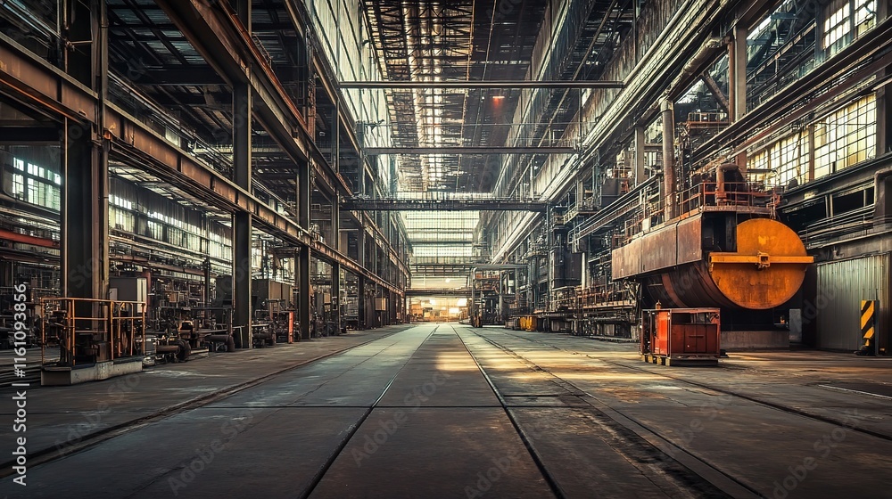Obraz premium Expansive Concrete Floor Inside Large Factory with Natural Light