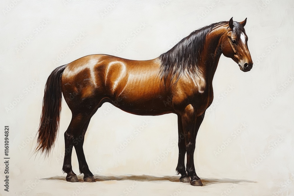 Obraz premium A realistic depiction of a brown horse standing against a plain background.