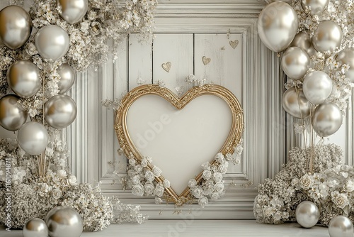 Elegant Heart Shaped Frame With Balloons and Flowers photo