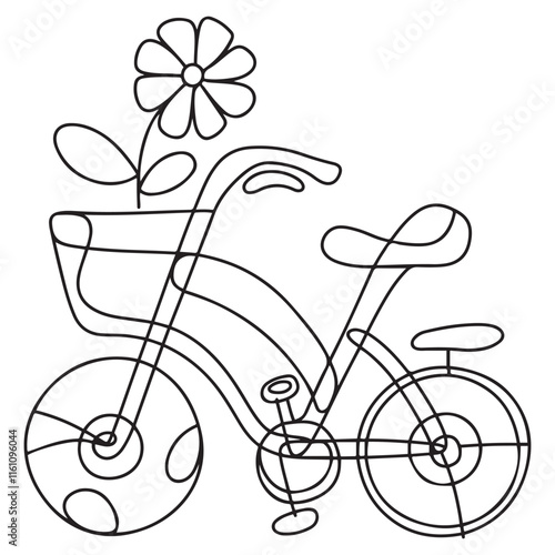 Coloring page of cute Bike cartoon character side view transportations for preschool kids activity educational worksheet. Vector Illustration. photo