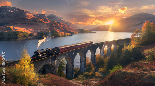 Glenfinnan Railway Viaduct with Beautiful Scottish Scenery
 photo