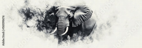 Illustrative depiction of an elephant with an artistic background and ample mock up space for text. Generative AI photo