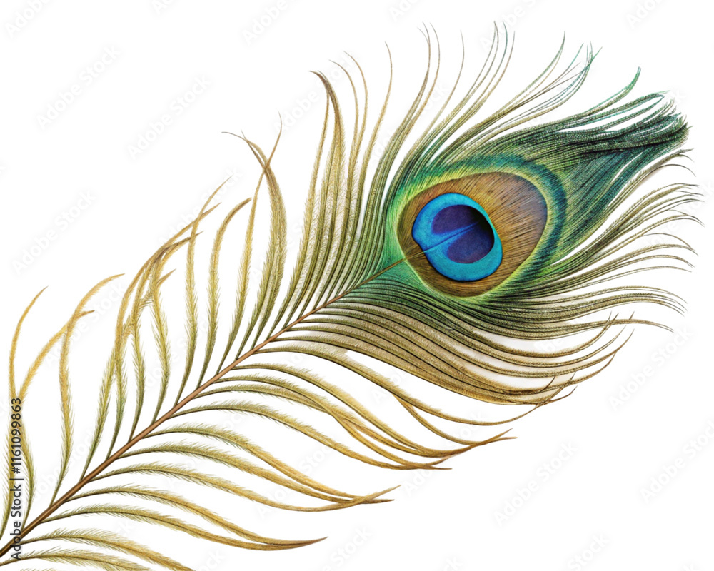 Fototapeta premium Vibrant Peacock Feather Digital Art Glitch Aesthetic Image On Transparent Background
