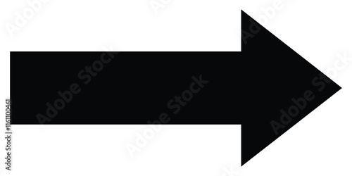 Black long arrow pointing to the right. Straight long arrow icon, right thin line, black cursor, horizontal element, thick pointer vector long arrow icon isolated on white background.