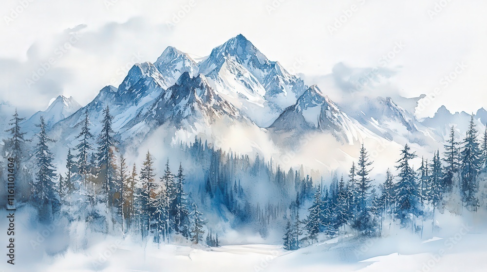 Obraz premium Serene Winter Landscape with Majestic Snow-Capped Mountains