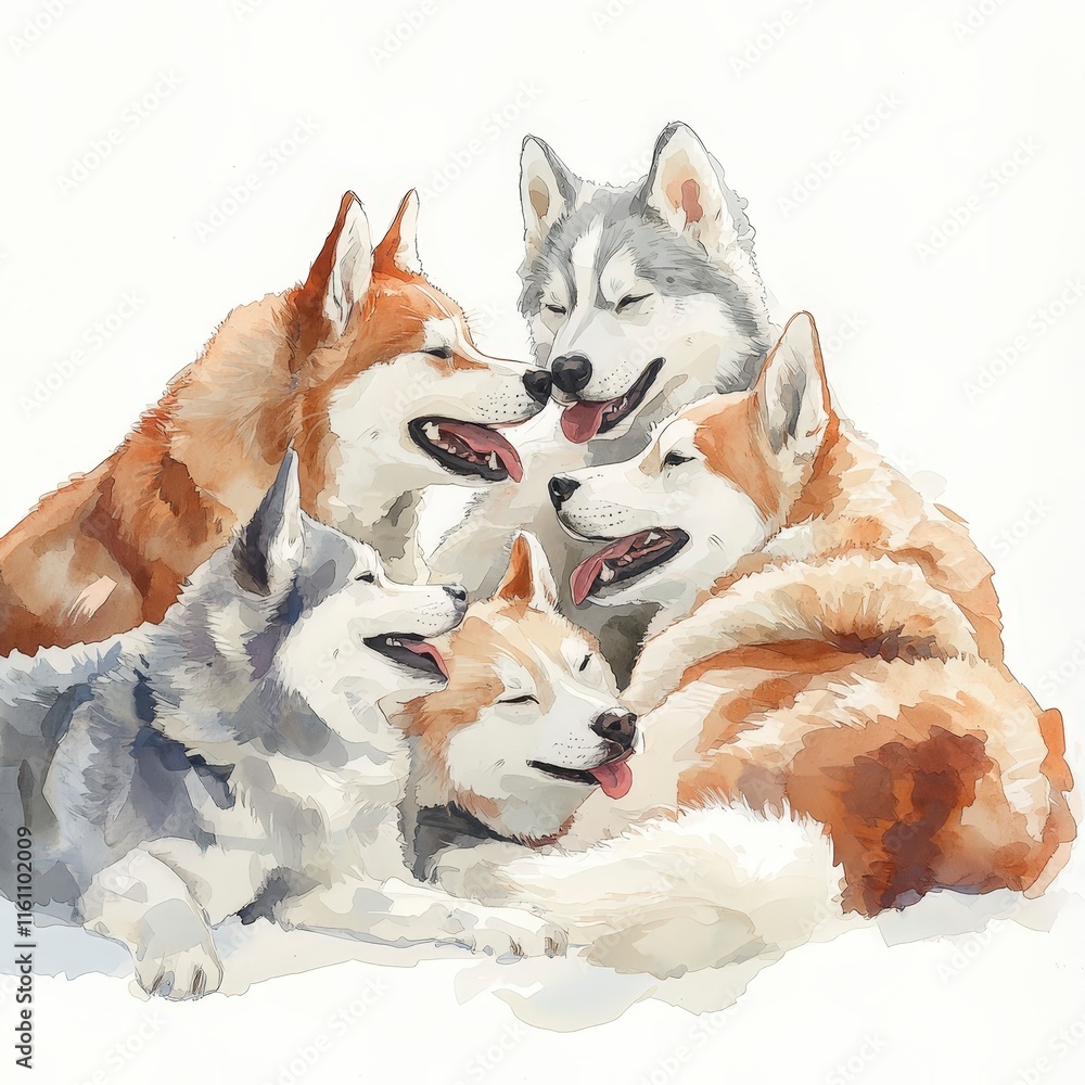 Naklejka premium Playful Group of Happy Dogs in a Heartwarming Scene