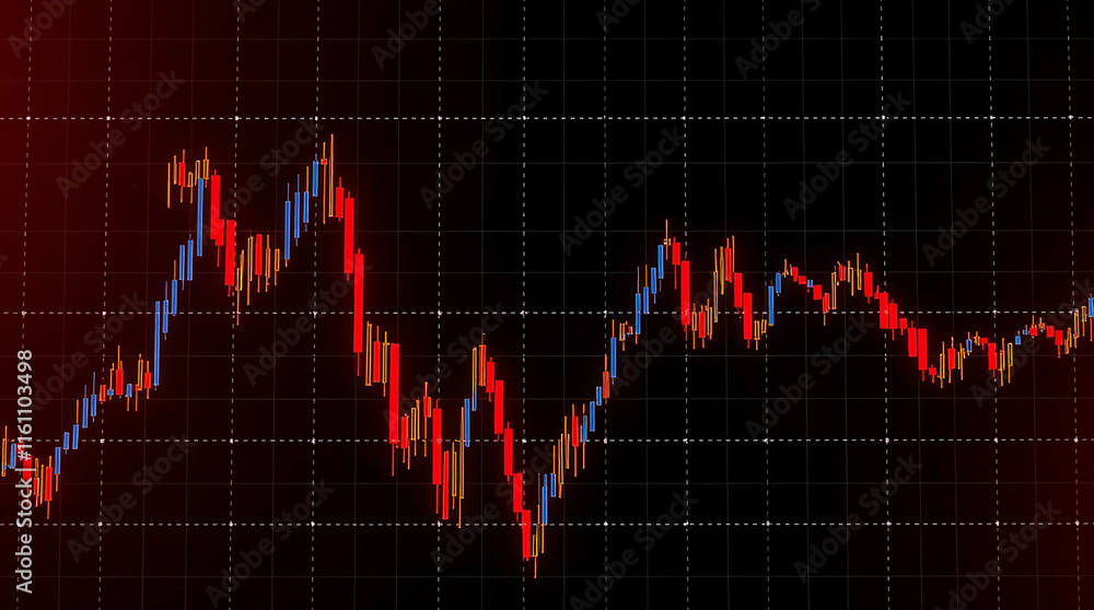 Dynamic Financial Chart with Red Line Trends on Black Background Dynamic Financial Chart with Red Line Trends on Black Background