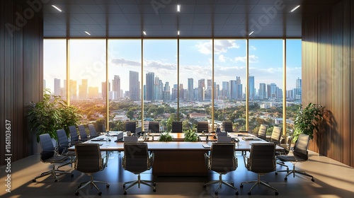 Wallpaper Mural Modern Conference Room with Panoramic City View at Sunset Torontodigital.ca