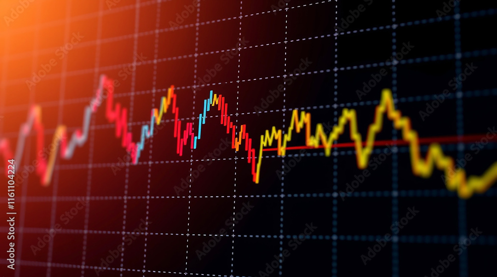 Naklejka premium Dynamic Financial Chart with Red Line Trends on Black Background