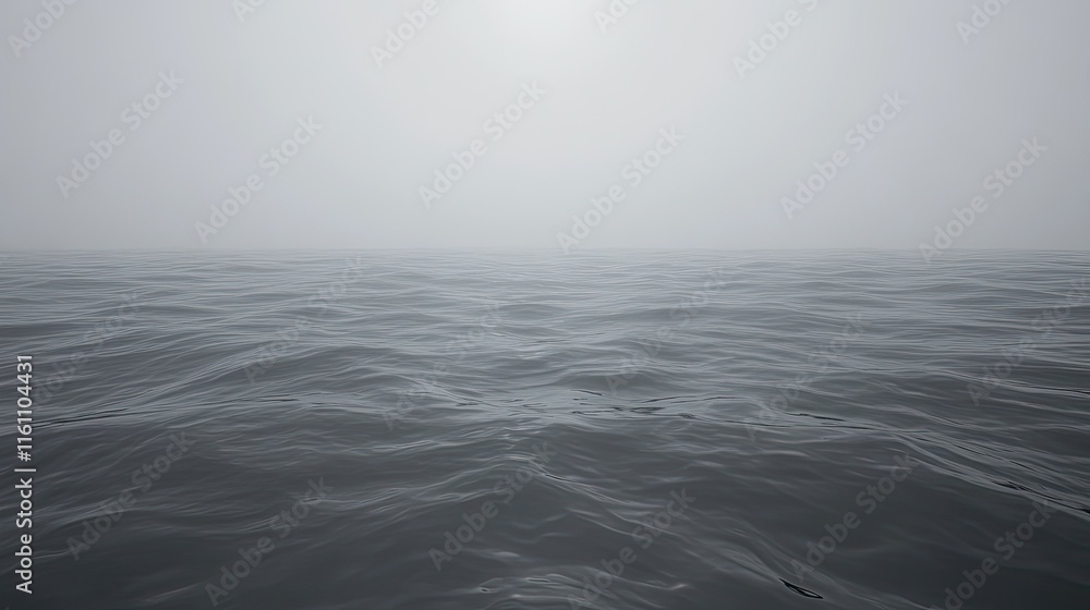 Obraz premium Calm, gray ocean water under a foggy sky.